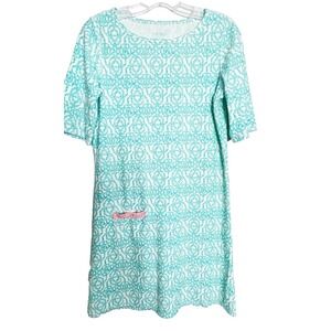 CABANA LIFE Smooth Stretch Medallion Tile Coverup Dress Blue Resort Cruise M